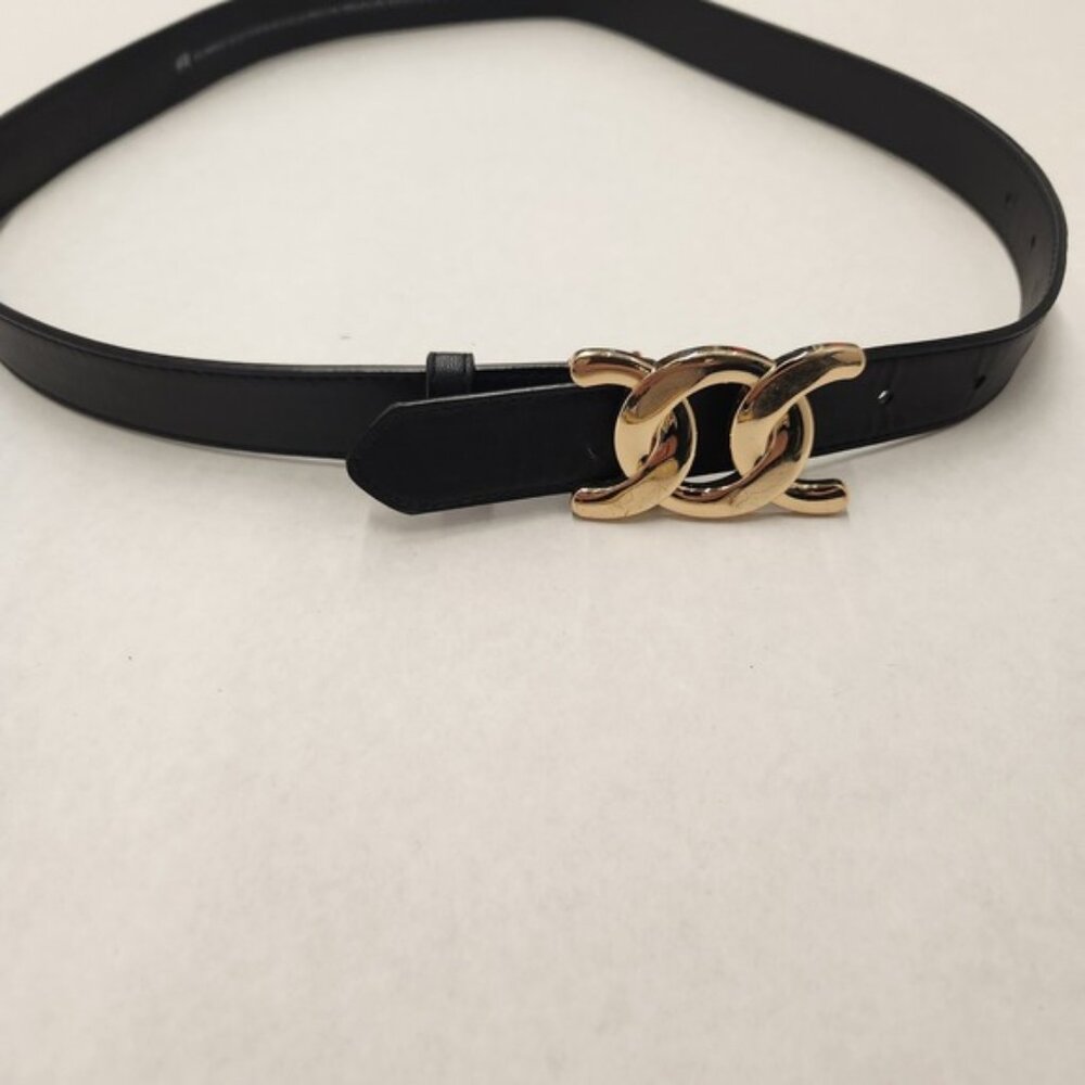 H&M Black Belt Gold Interlocking Buckle Small S Women's Fashion Accessory‎